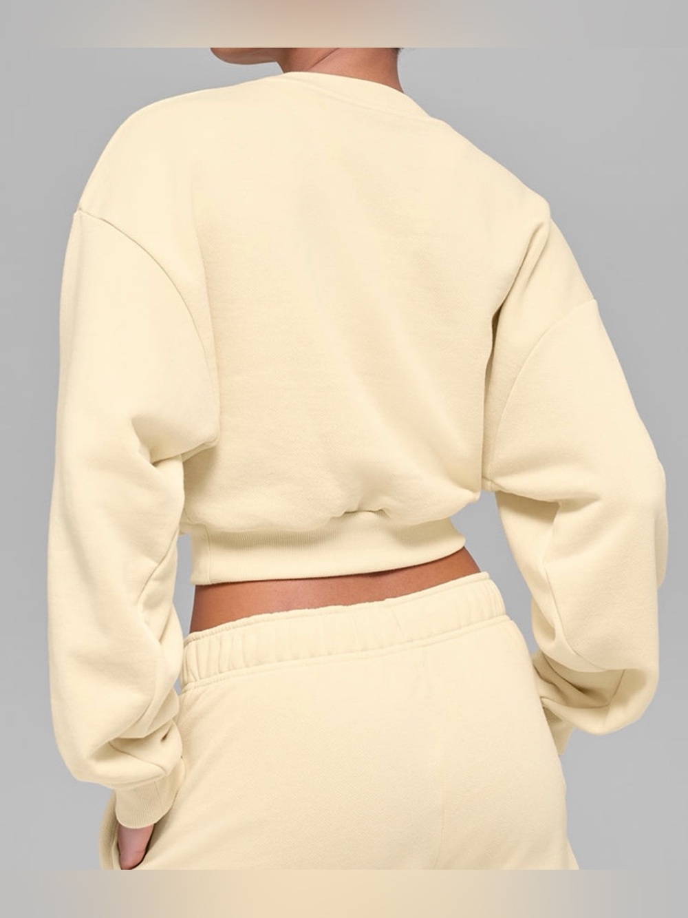 Alo Candlelight Yellow Cropped Accolade Crewneck Sweatshirt, Size Small - Picture 2 of 6